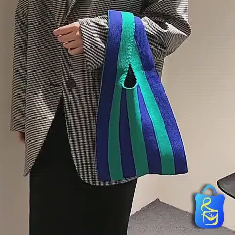 striped wool shopping tote bag