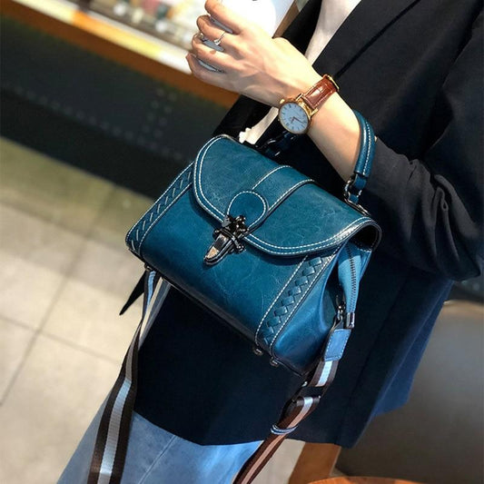 blue leather handbag for women on sale