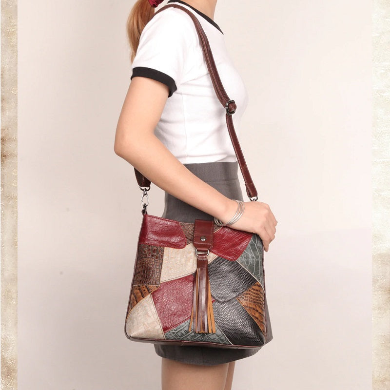Fossil PatchWork Leather Trimmed Handbag on eBid United States | 210083164
