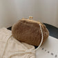 Brown Faux Fur Purse With Pearl Strap On Sale