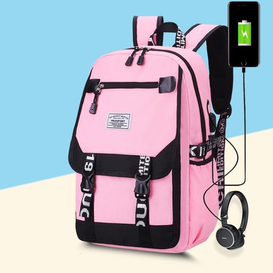 Canvas School Backpack Bag With USB Port n Sale