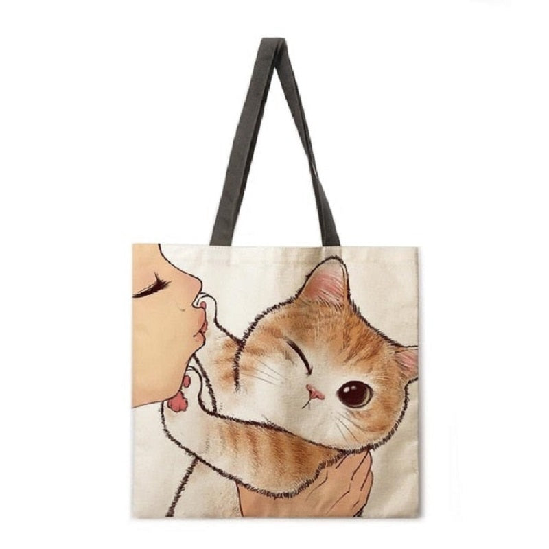 cat shopping tote bag, eco-friendly shopping bag