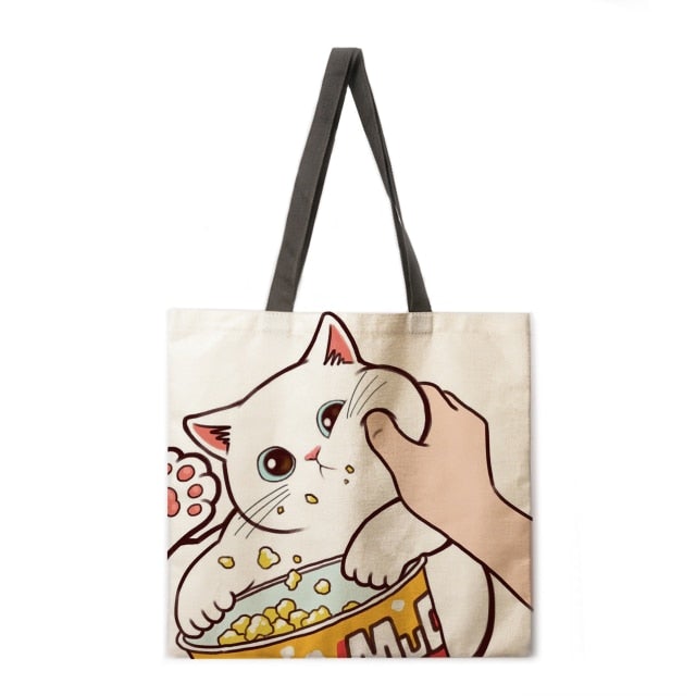 Eco-Friendly Kissing-Cat Designer Casual Tote Bag For Women On
