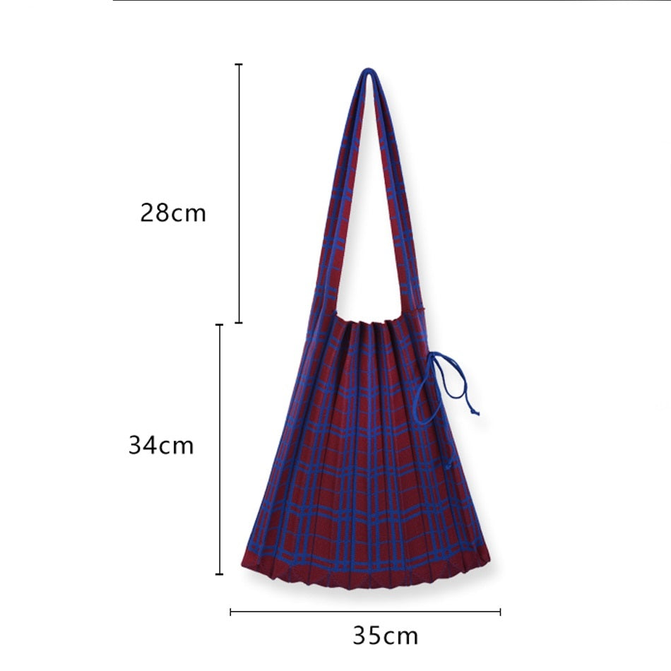 pleated wool tote bag, checked tote bag