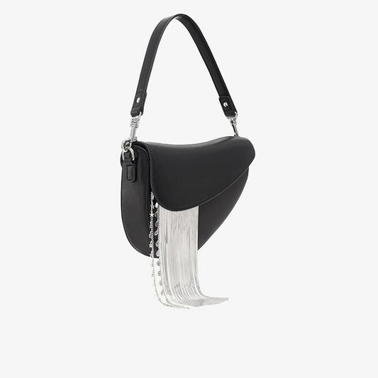 Clare-Rae Bafelli Black Leather Saddle Bag With Tassels