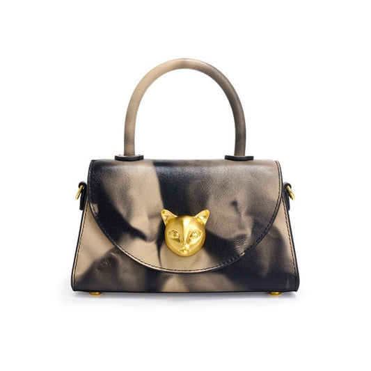 Clare-Rae Bafelli Cat Leather Flap Bag, Cat Crossbody Handbag