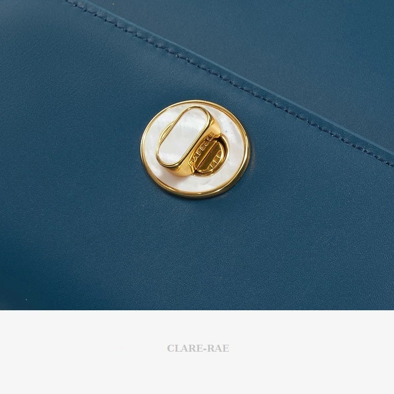 Clare-Rae Bafelli Leather Crossbody Bento Bag Blue Exquisite Lock