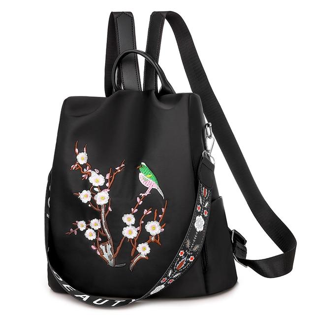 black embroidered backpack for women on sale