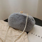 Grey Faux Fur Purse With Pearl Strap On Sale