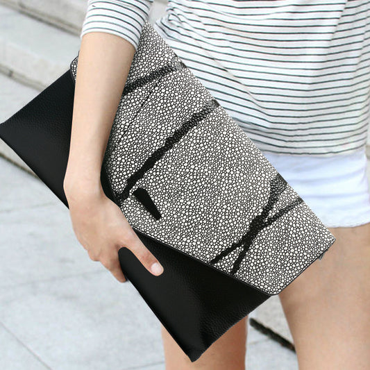 Gray Leather Clutch Bag