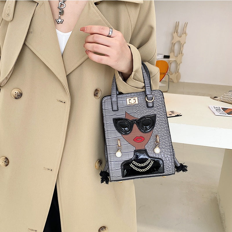 Amazon.com: ENJOININ Women Novelty Lady Face Shoulder Bags Funky PU Leather  Top Handle Satchel Handbags Clutch Purse for Women (black-1A) : Clothing,  Shoes & Jewelry