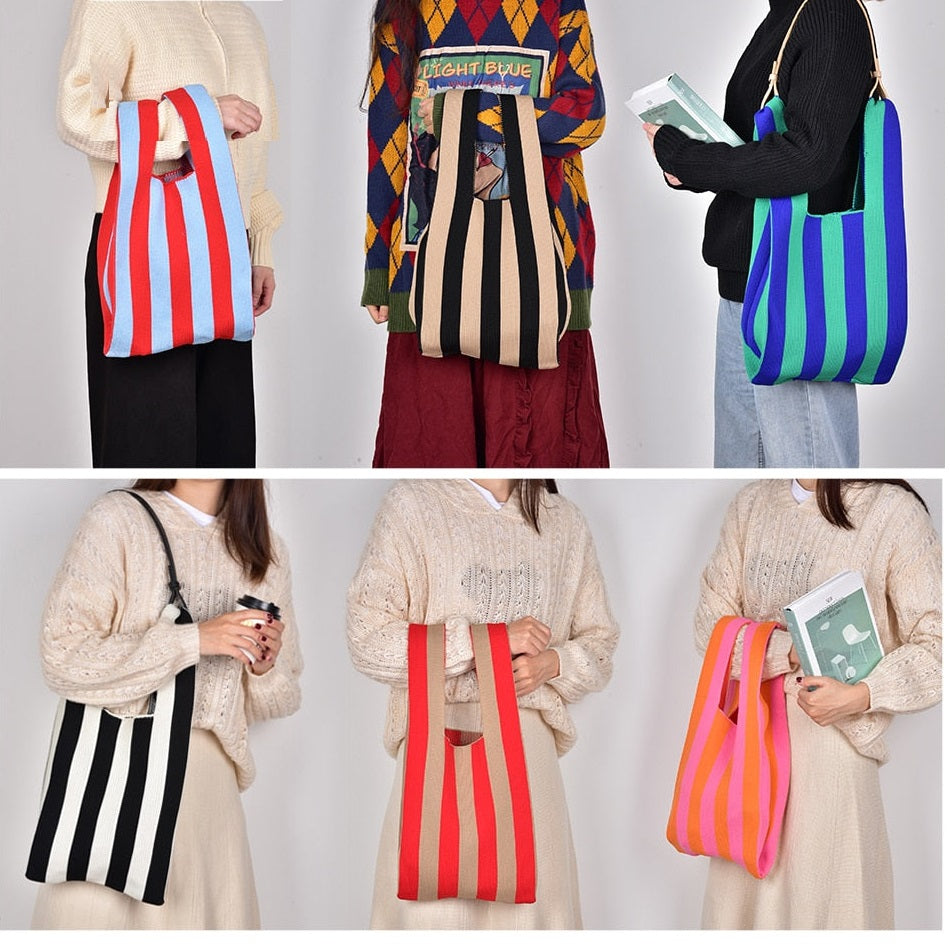 striped wool shopping tote bag 