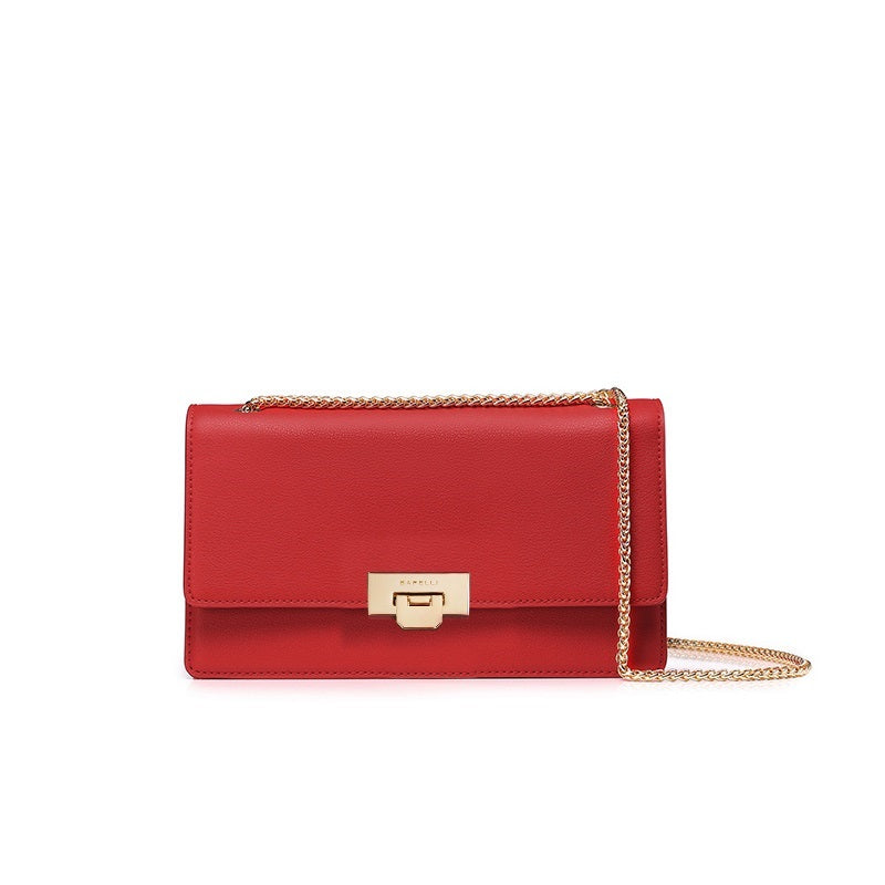 red chain shoulder boxy handbag