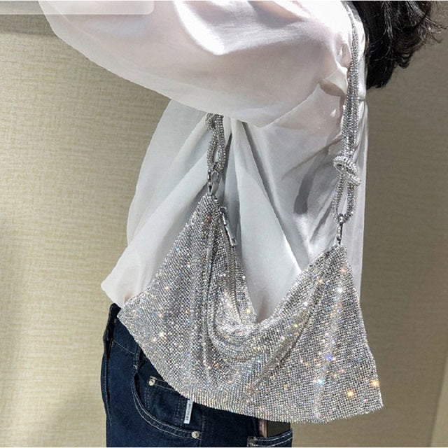 Silver Reena Small Crystal Top Handle Bag | Melie Bianco